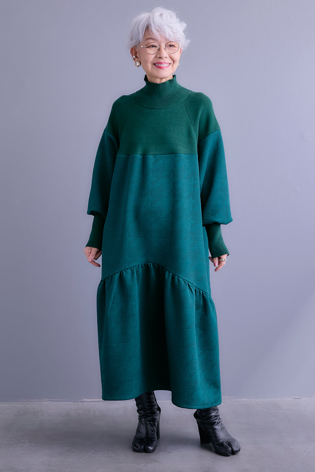 【予約】ジャガードニットコンビワンピース