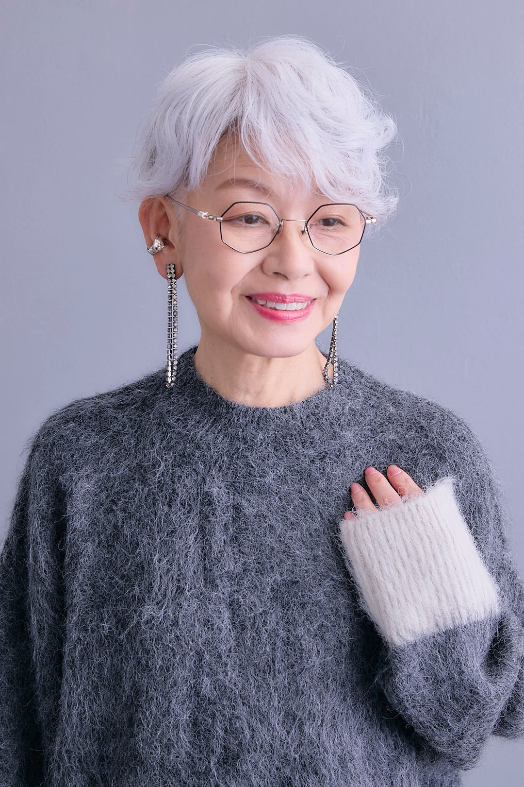 【予約】バイカラーモヘアシャギーニット