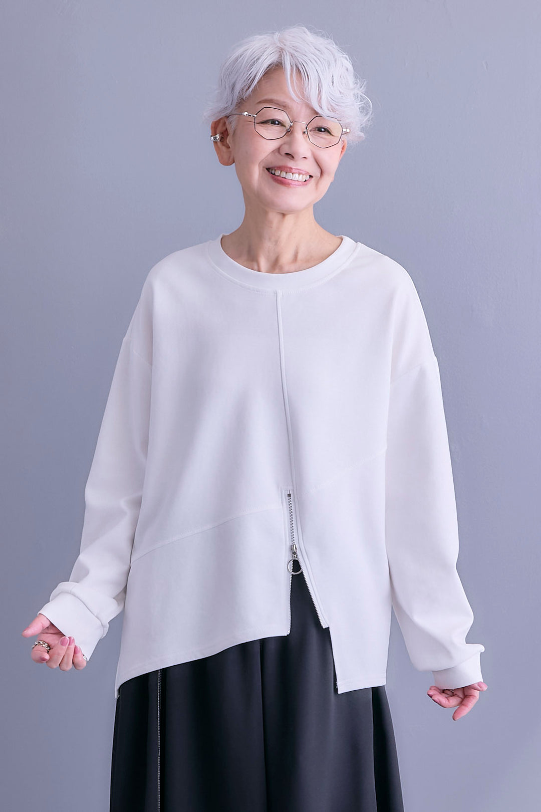 【SET】アシメリングZIPデザインプルオーバー+アシンメトリープリーツスカート(2set)