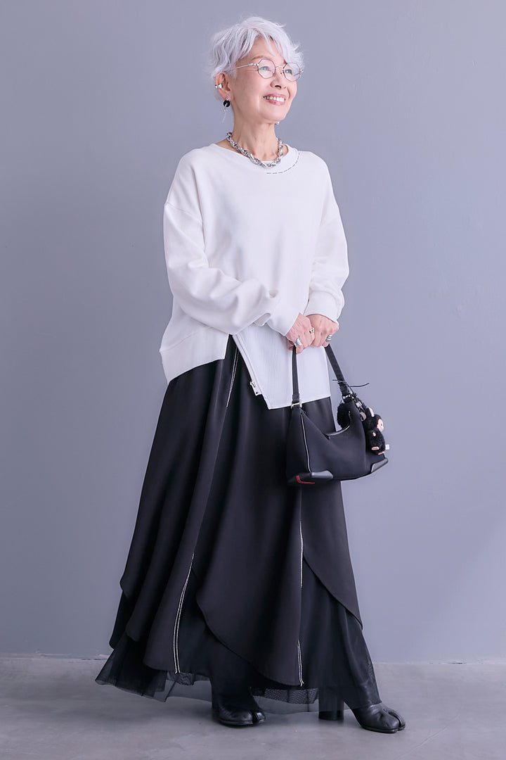 【予約】ステッチデザインアシメZIPプルオーバー