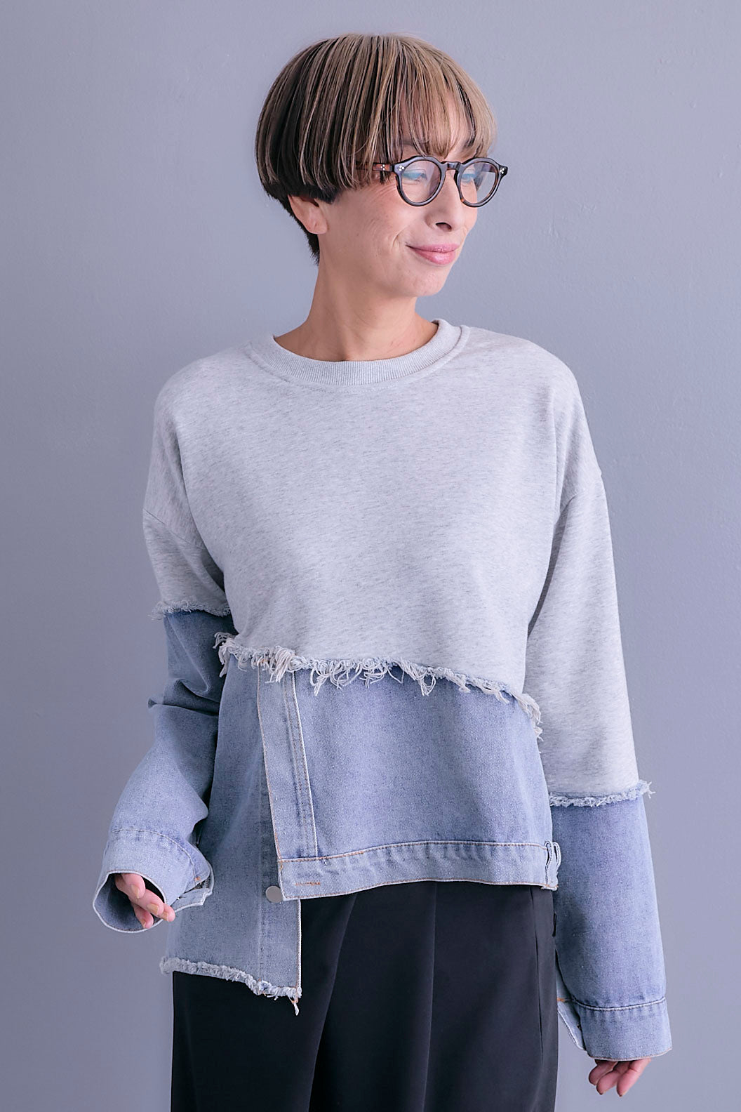 【予約】デニムコンビアシンメトリープルオーバー