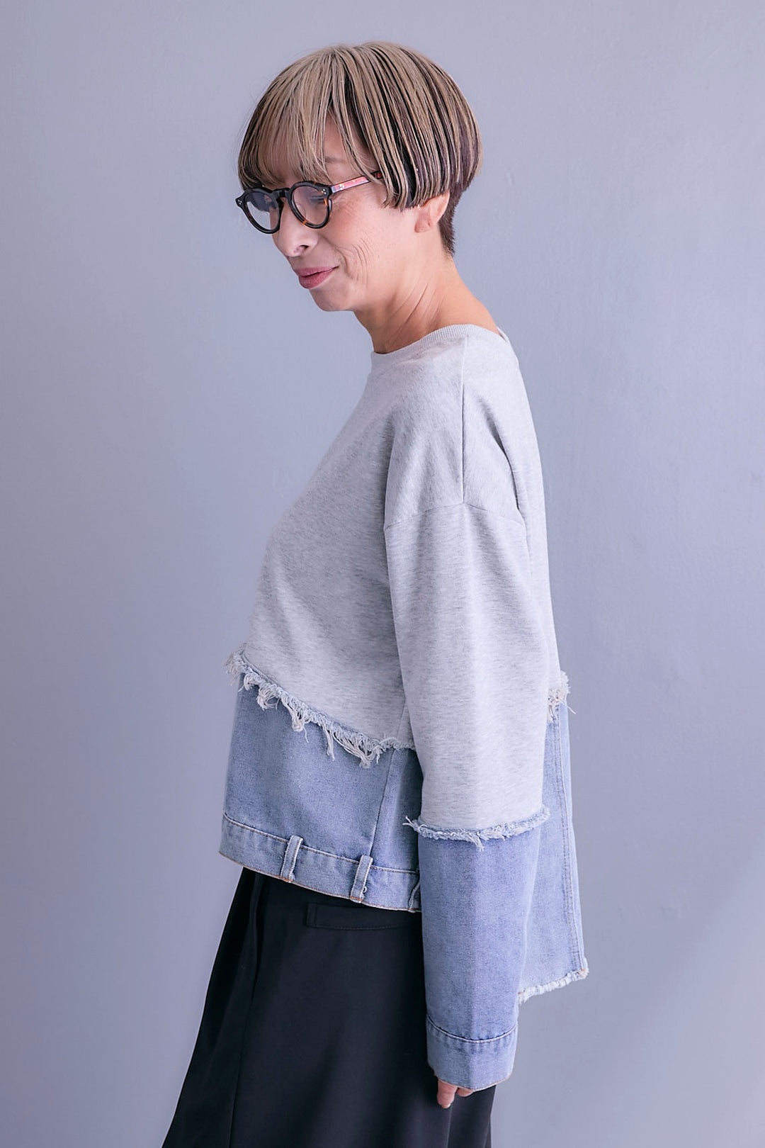 【予約】デニムコンビアシンメトリープルオーバー