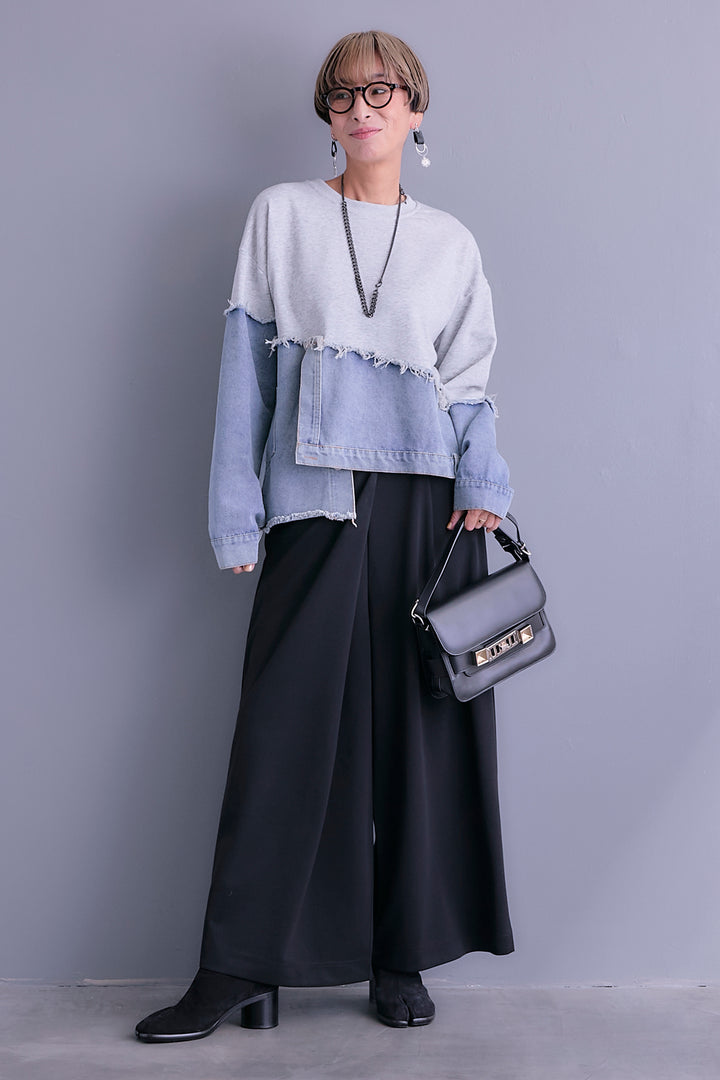 【予約】デニムコンビアシンメトリープルオーバー