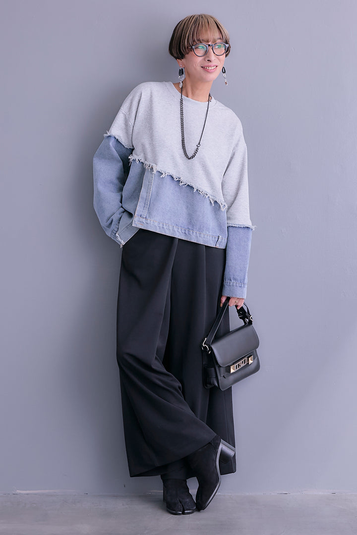 【予約】デニムコンビアシンメトリープルオーバー