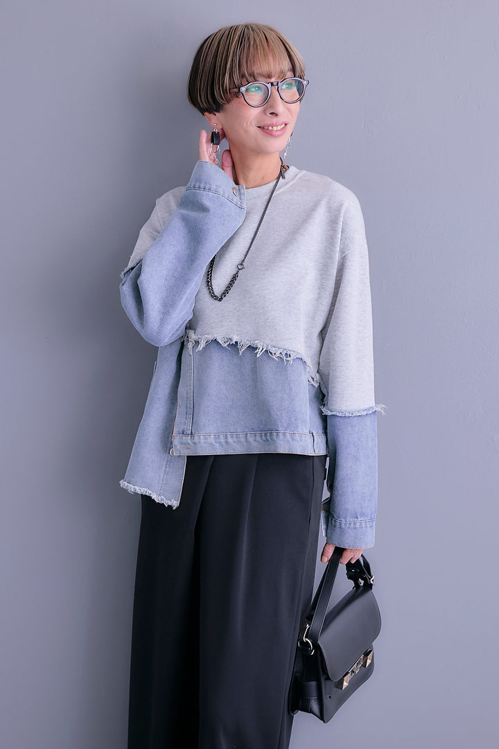 【予約】デニムコンビアシンメトリープルオーバー