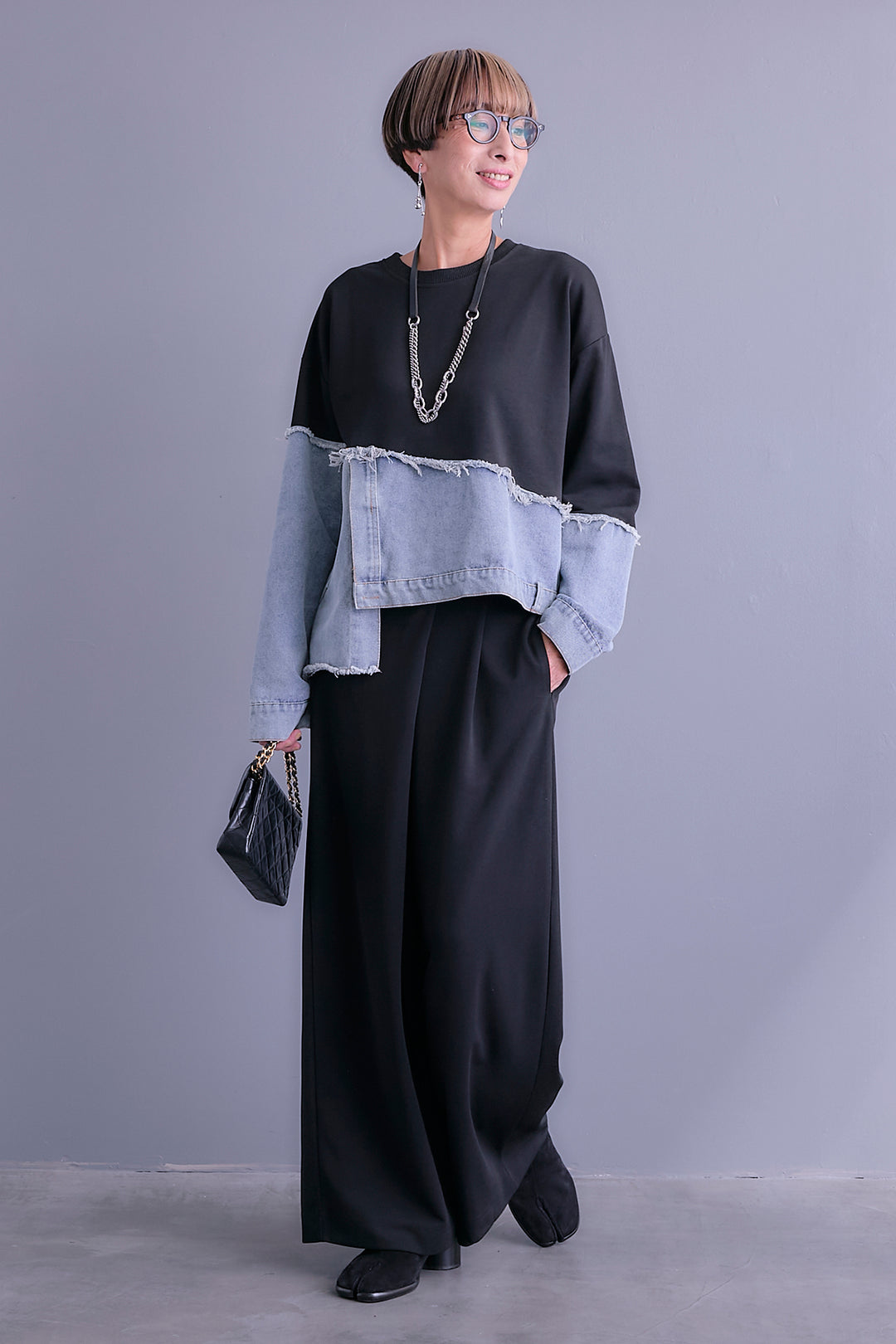 【予約】デニムコンビアシンメトリープルオーバー