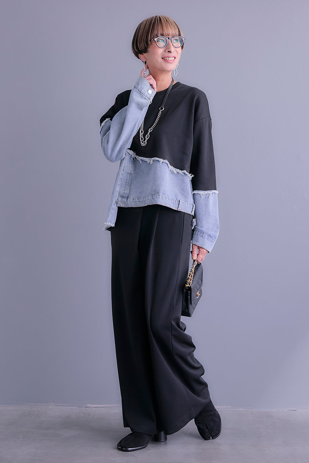 【予約】デニムコンビアシンメトリープルオーバー