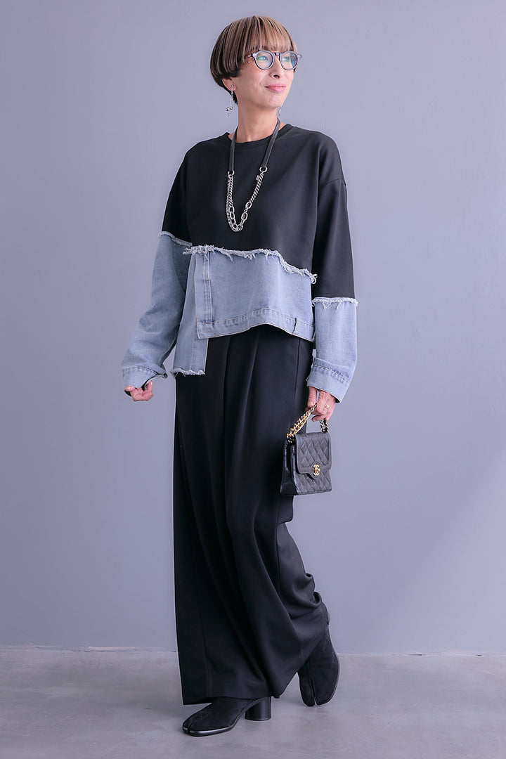 【予約】デニムコンビアシンメトリープルオーバー