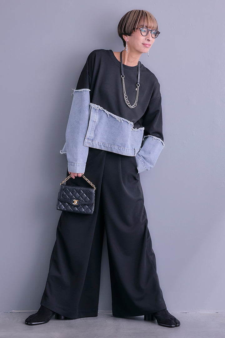 【予約】デニムコンビアシンメトリープルオーバー