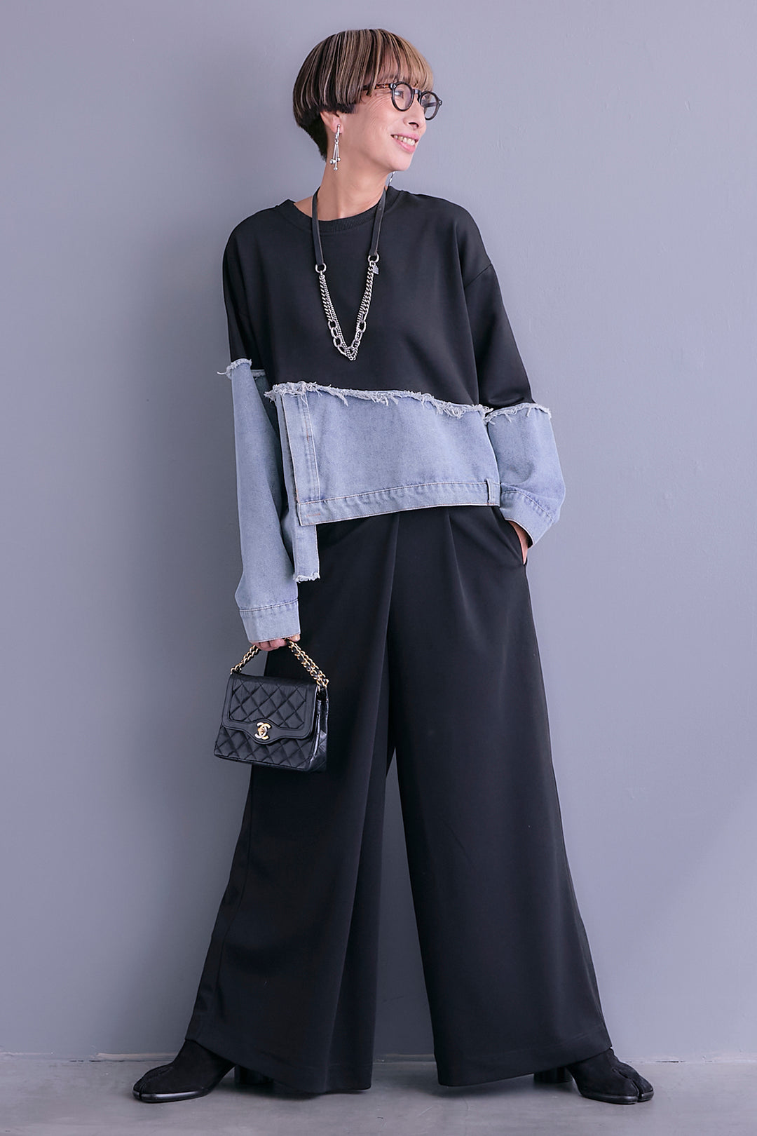 【予約】デニムコンビアシンメトリープルオーバー