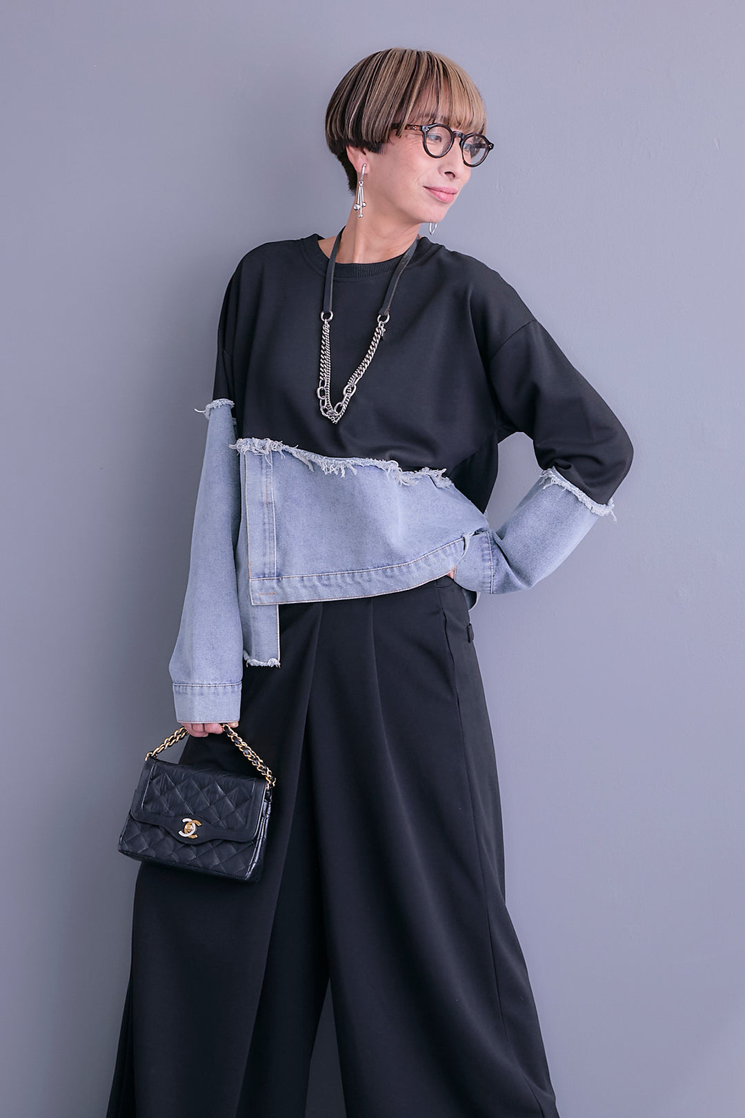 【予約】デニムコンビアシンメトリープルオーバー