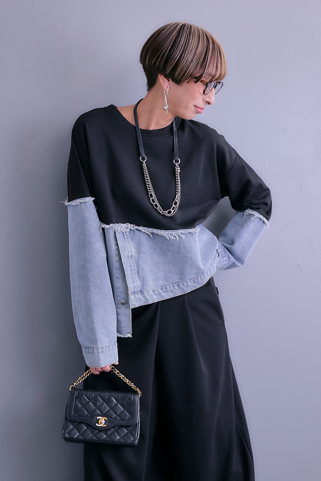 【予約】デニムコンビアシンメトリープルオーバー