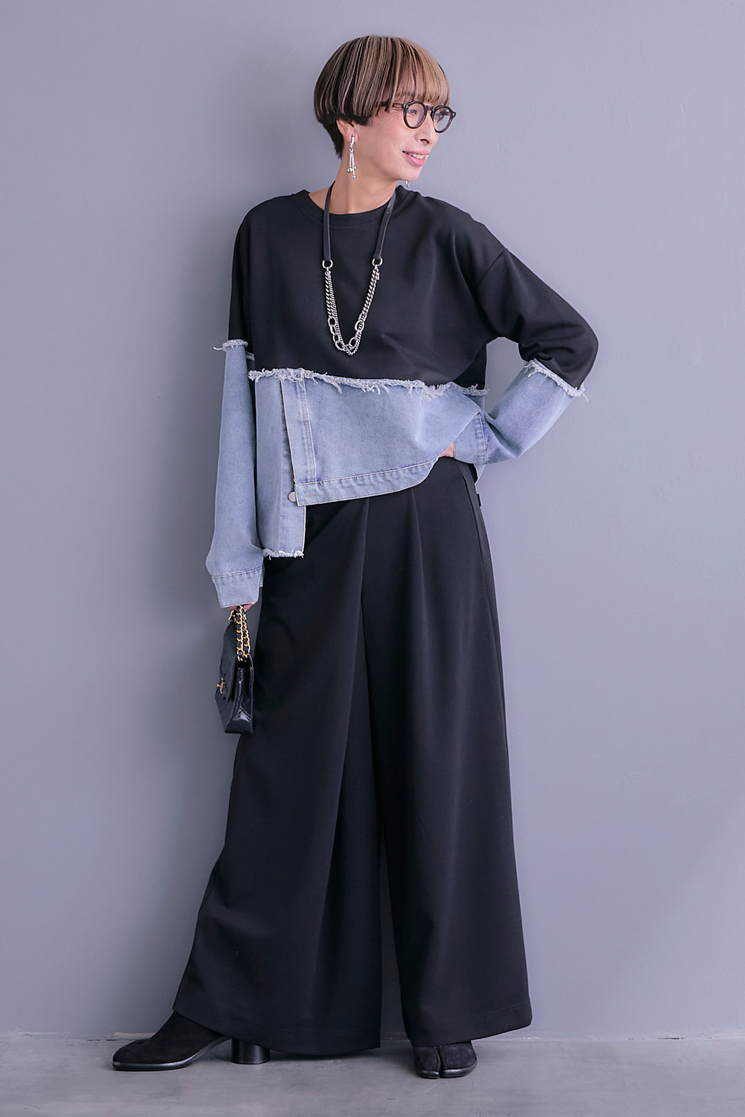 【予約】デニムコンビアシンメトリープルオーバー