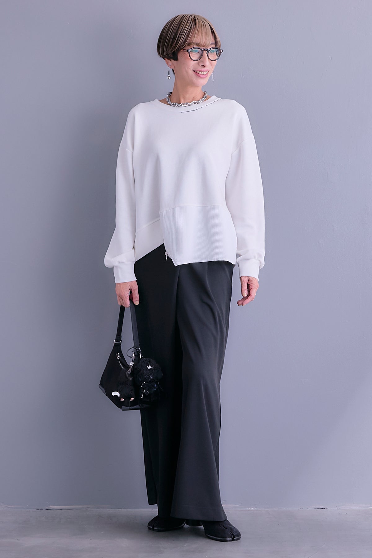 SET】ステッチデザインアシメZIPプルオーバー+ラップワイドモード