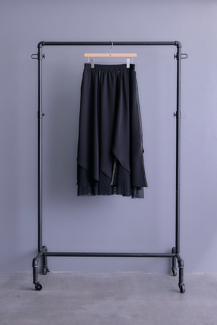 【SET】アシメリングZIPデザインプルオーバー+ステッチチュールレイヤードスカート(2set)