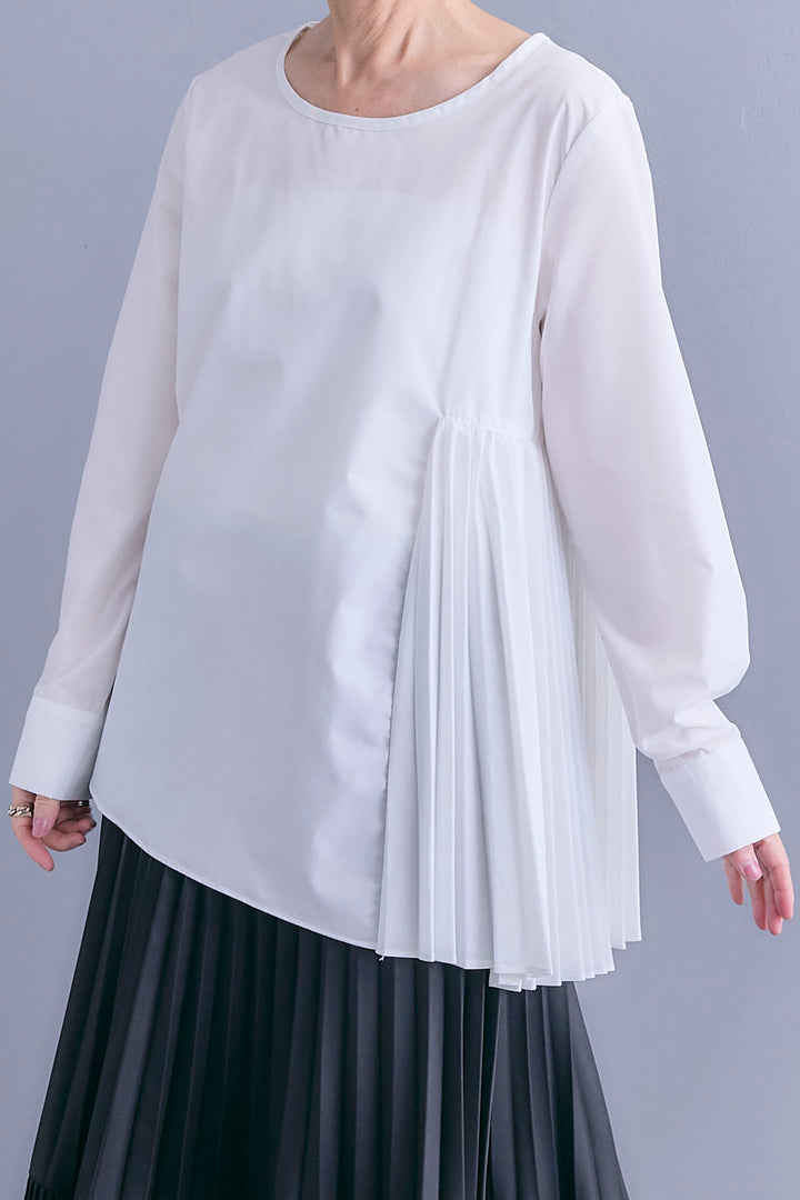 【予約】アシメサイドプリーツブラウス+サイドオープンニットベスト(ベルト付き)