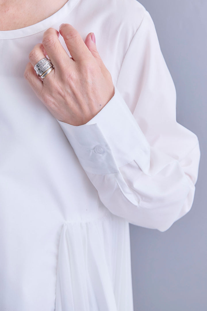 【予約】アシメサイドプリーツブラウス+サイドオープンニットベスト(ベルト付き)