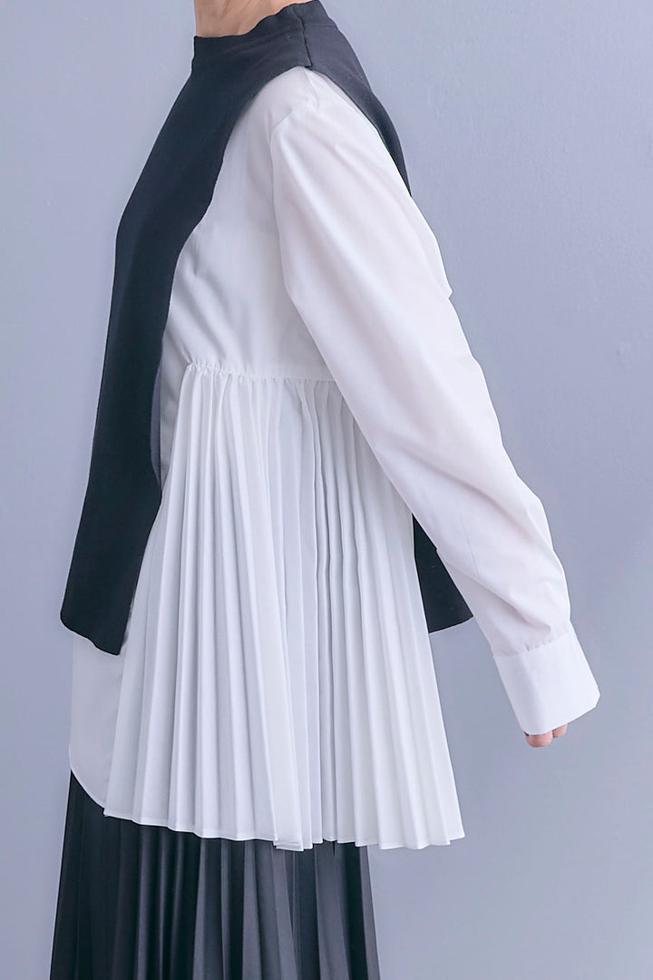 【予約】アシメサイドプリーツブラウス+サイドオープンニットベスト(ベルト付き)