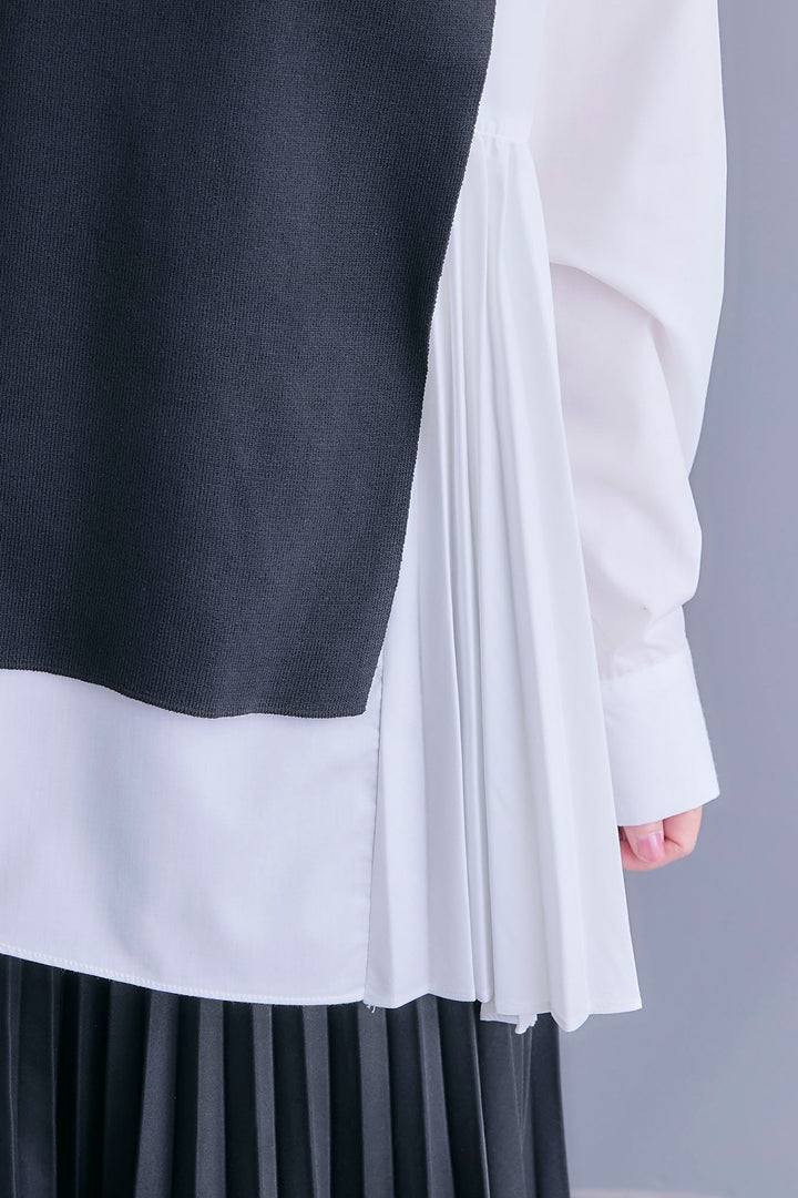 【予約】アシメサイドプリーツブラウス+サイドオープンニットベスト(ベルト付き)