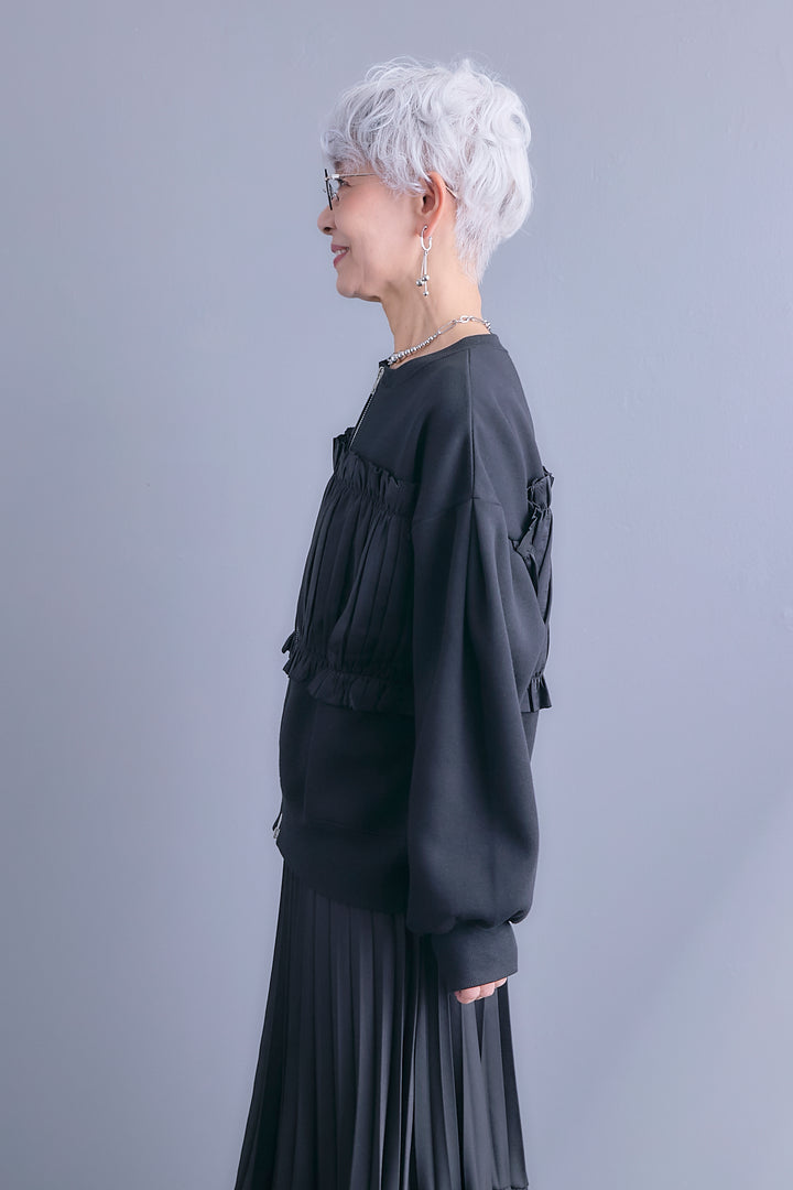 【予約】サテンギャザーデザインWZIPカーディガン