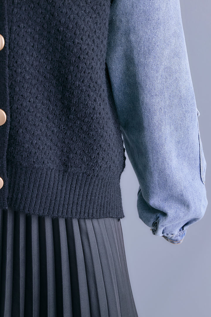 【予約】デニムスリーブニットオーバーカーデ