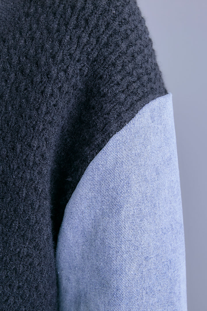 【予約】デニムスリーブニットオーバーカーデ