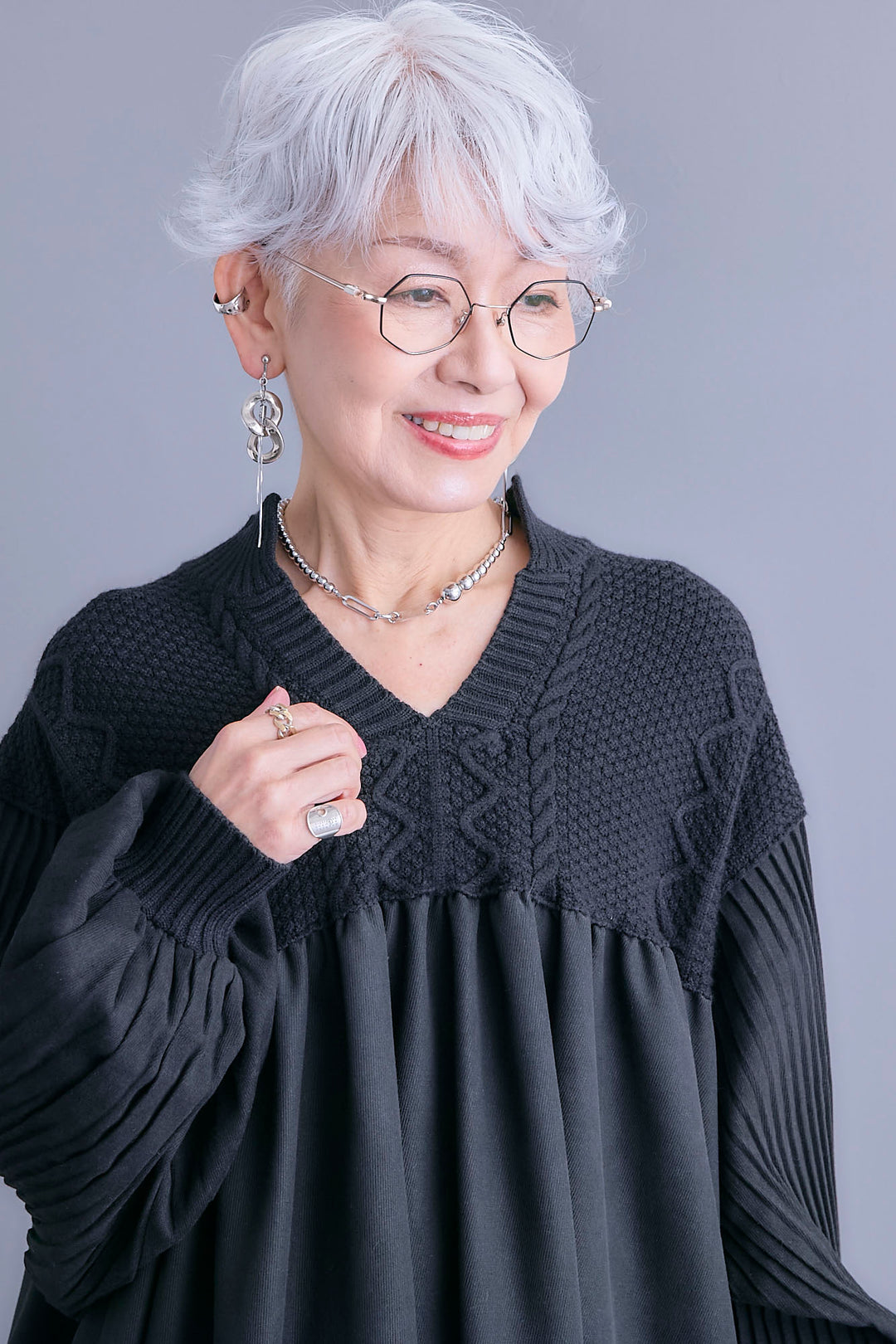 【予約】コーデュロイ×ニットコンビキーネックワンピース