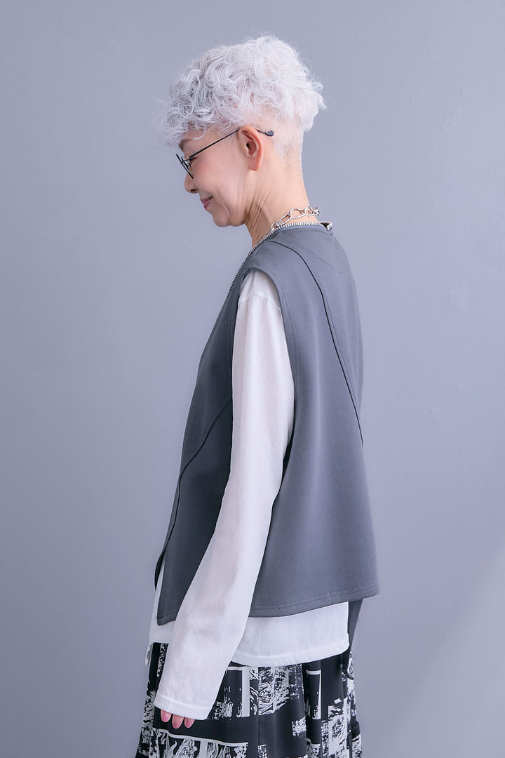 【予約】ZIPオープンVネックベスト+アシメロンT