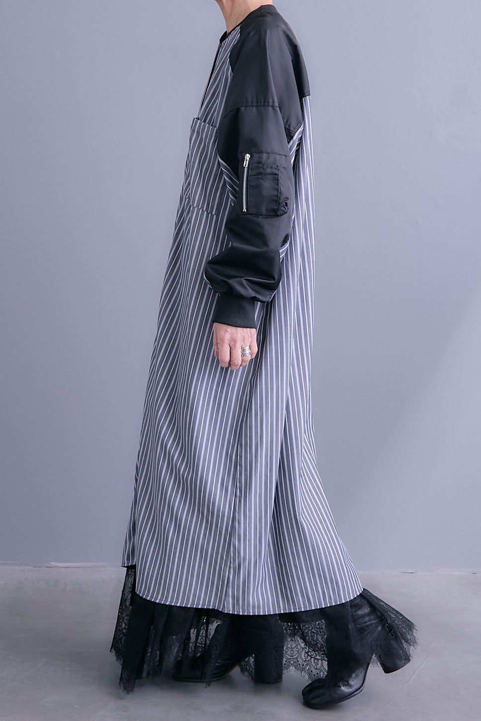 【予約】MA-1スリーブストライプシャツワンピース