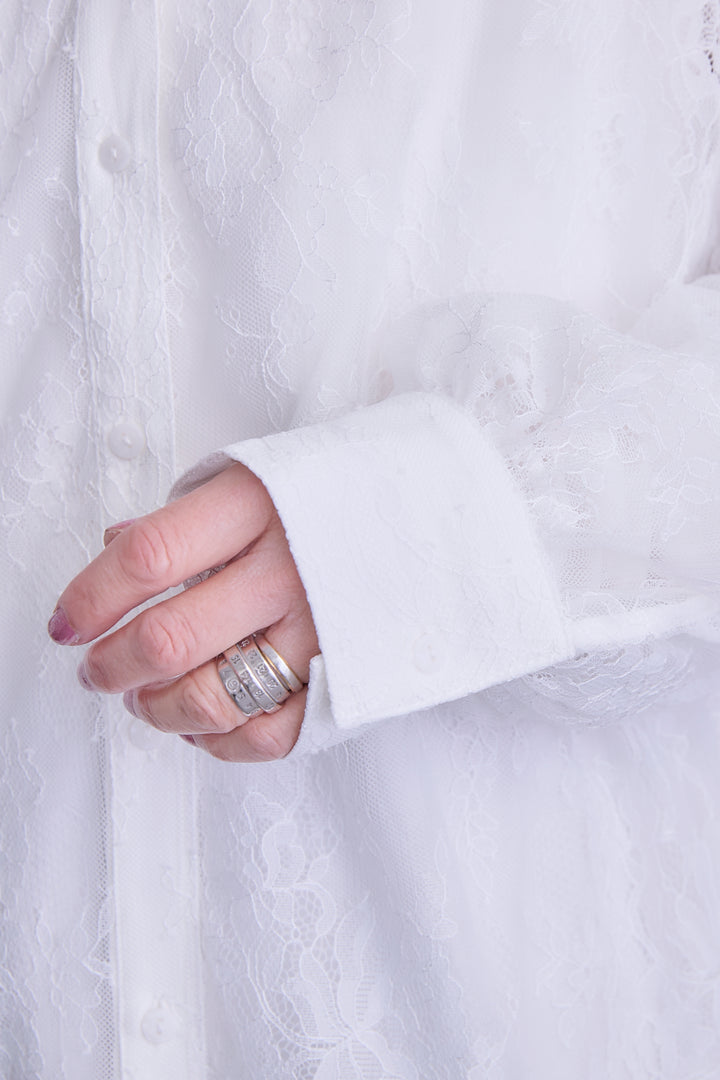 【SET】アイラッシュレースボリュームスリーブシャツ+アシンメトリーロンT+ボックスプリーツロングスカート(3set)