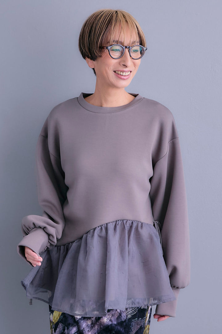 【SET】アシメペプラムオーガンジートップス+ベロアニュアンスアートスカート(2set)