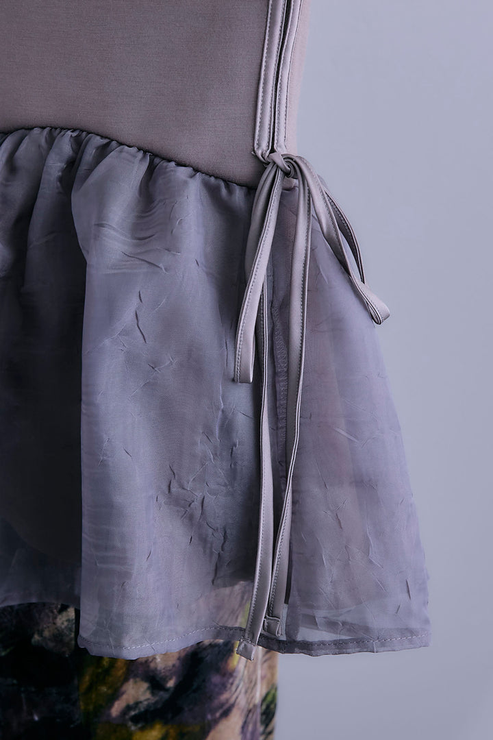 【SET】アシメペプラムオーガンジートップス+ベロアニュアンスアートスカート(2set)