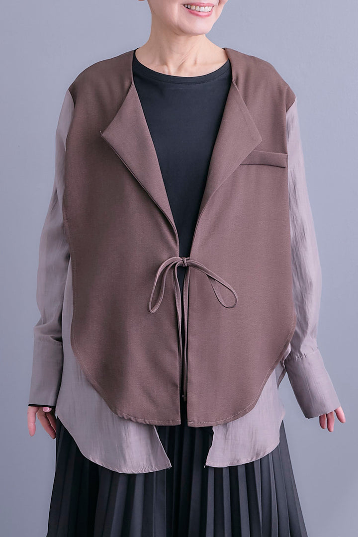 【SET】シアーシャツドッキングジャケット+アシンメトリーロンT+アシンメトリープリーツスカート(3set)