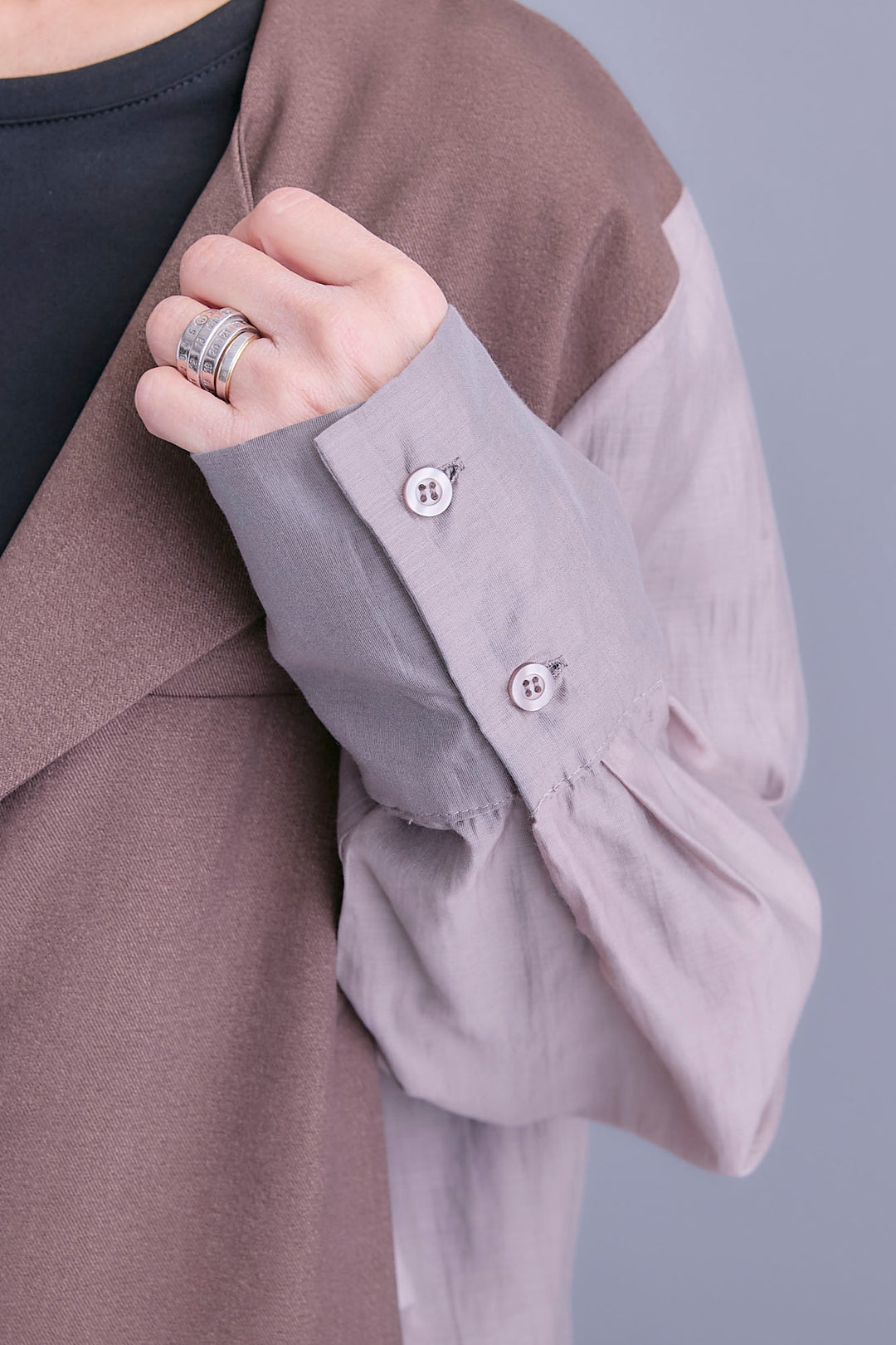 【SET】シアーシャツドッキングジャケット+アシンメトリーロンT+アシンメトリープリーツスカート(3set)