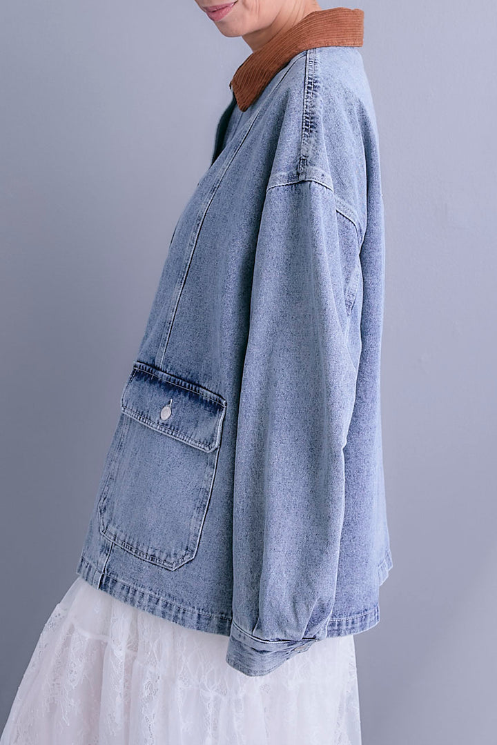 【SET】コーデュロイカラー10ozデニムジャケット+アシンメトリーロンT+ボックスプリーツロングスカート(3set)