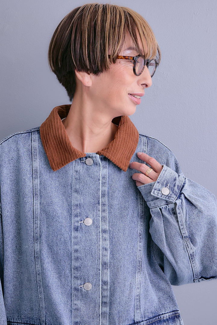 【SET】コーデュロイカラー10ozデニムジャケット+アシンメトリーロンT+ボックスプリーツロングスカート(3set)