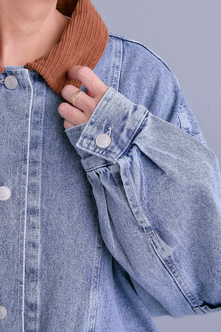 【SET】コーデュロイカラー10ozデニムジャケット+アシンメトリーロンT+ボックスプリーツロングスカート(3set)