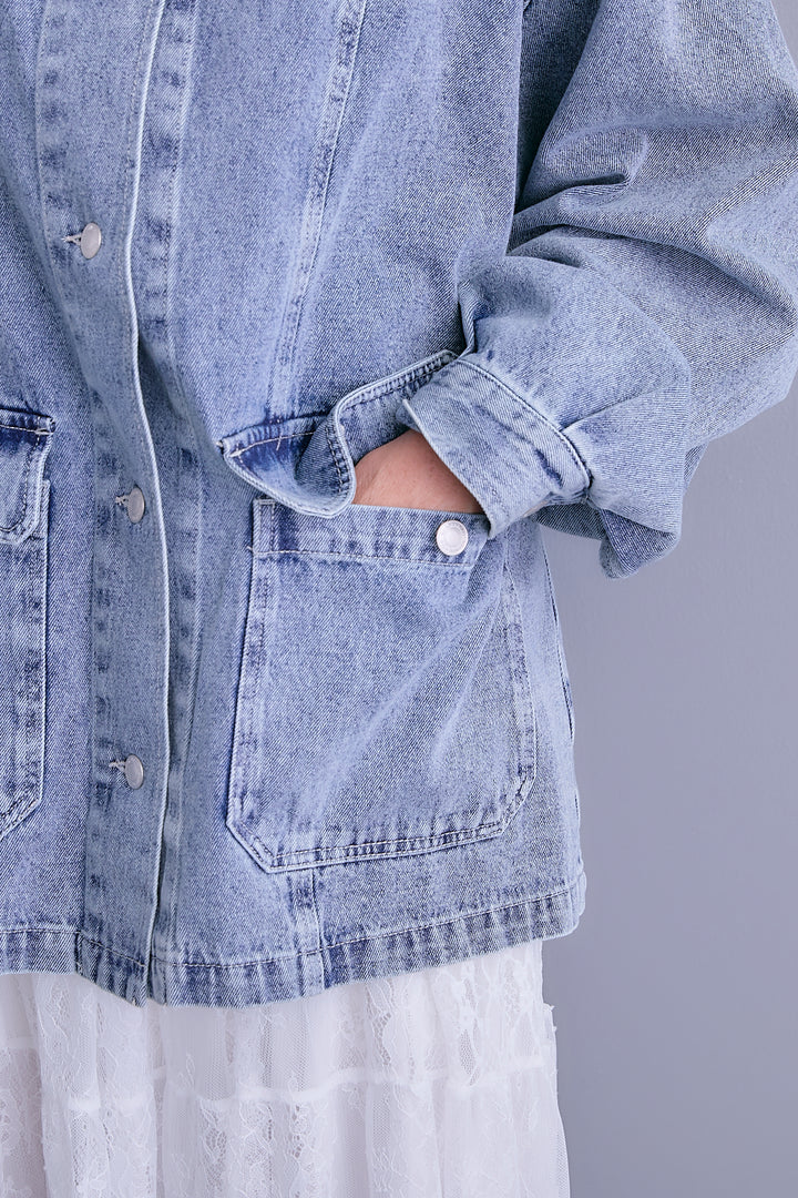 【SET】コーデュロイカラー10ozデニムジャケット+アシンメトリーロンT+アイラッシュレースロングスカート(3set)