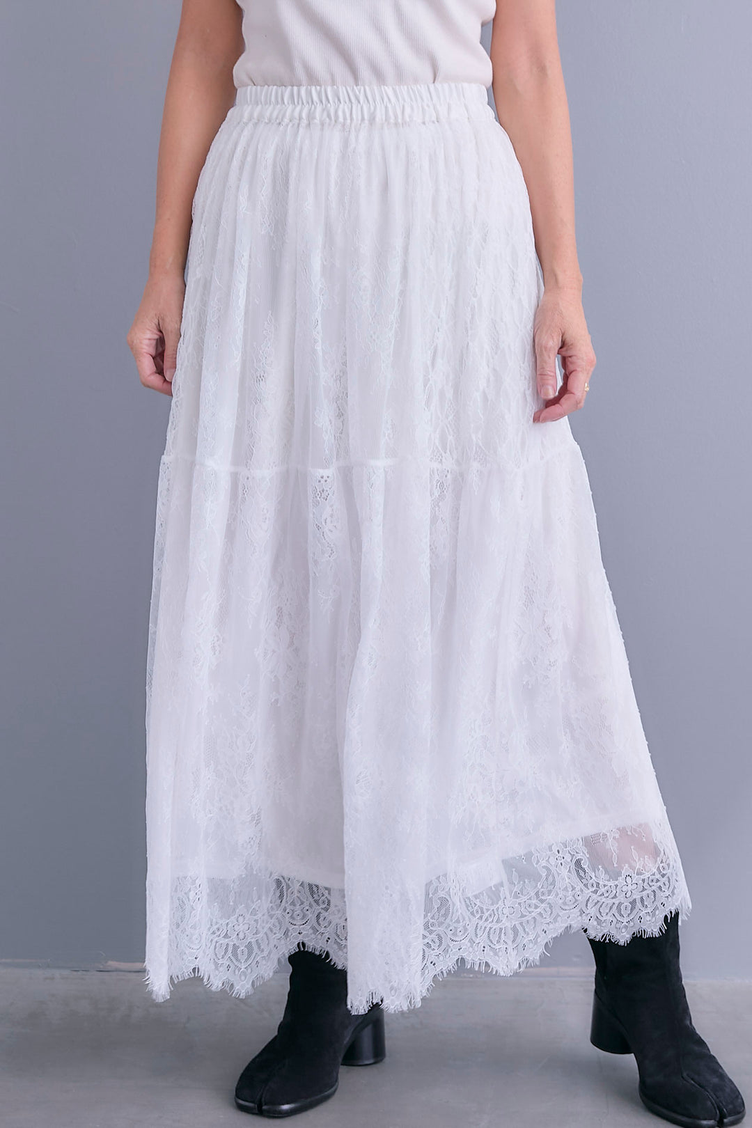 【SET】MA-1スリーブストライプシャツワンピース+アイラッシュレースロングスカート(2set)