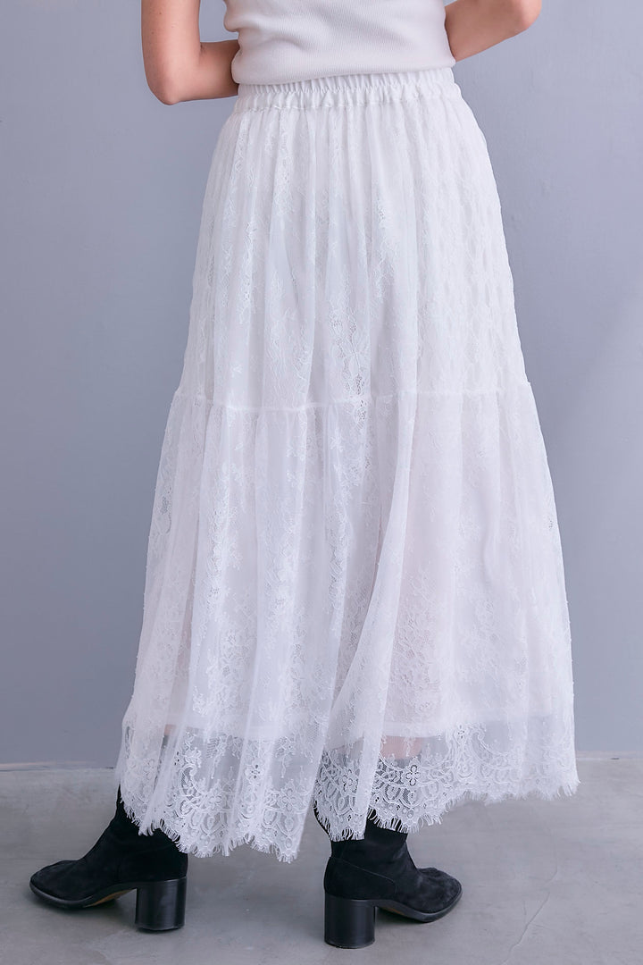 【SET】MA-1スリーブストライプシャツワンピース+アイラッシュレースロングスカート(2set)