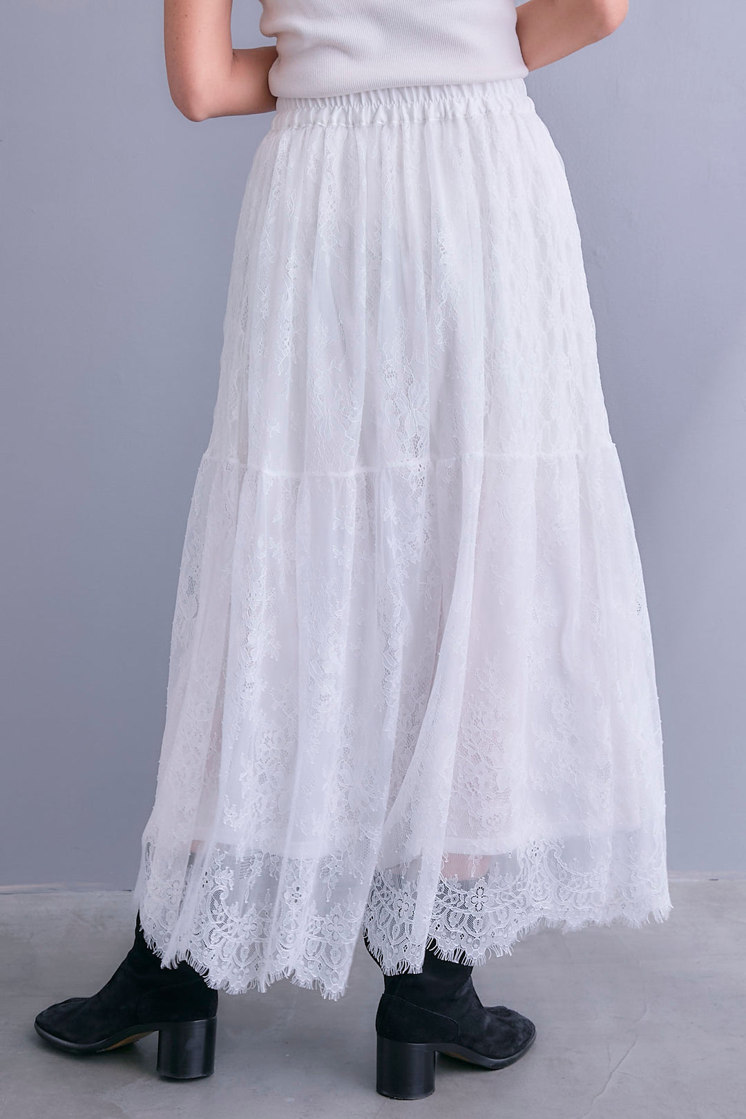 【SET】コーデュロイカラー10ozデニムジャケット+アシンメトリーロンT+アイラッシュレースロングスカート(3set)