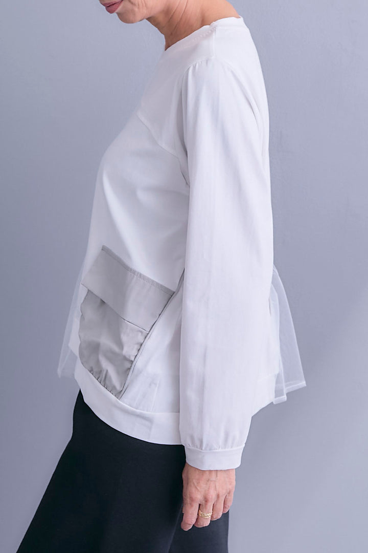 【予約】チュールギャザーアシメポケットプルオーバー