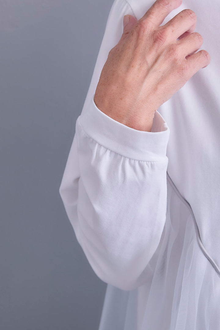 【SET】チュールギャザーアシメポケットプルオーバー+アシンメトリープリーツスカート(2set)