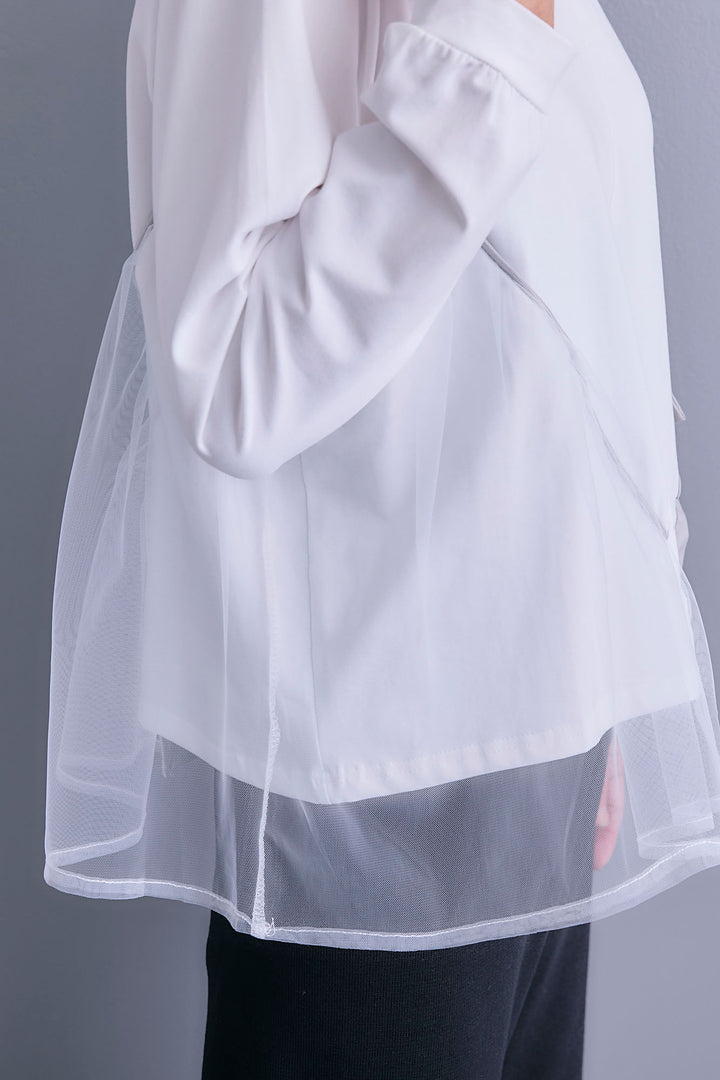 【予約】チュールギャザーアシメポケットプルオーバー