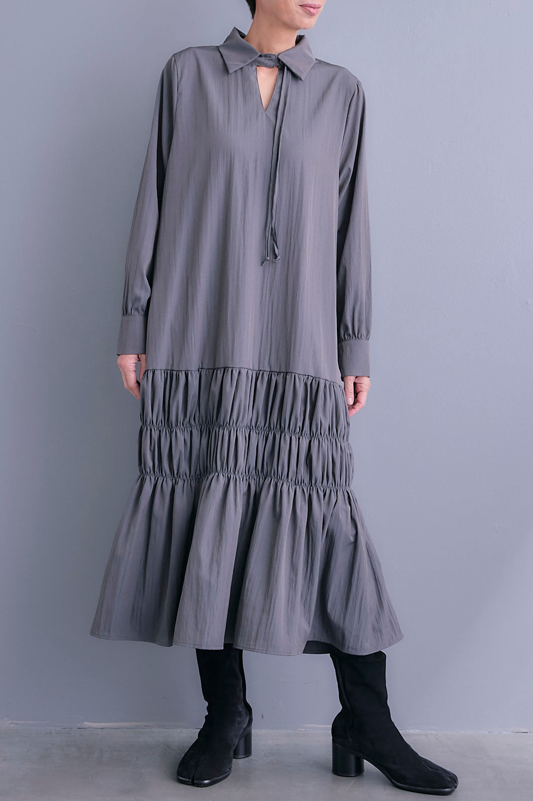 【SET】シアーオーガンジージャケットベスト+コードキーネックシャーリングデザインワンピース(2set)