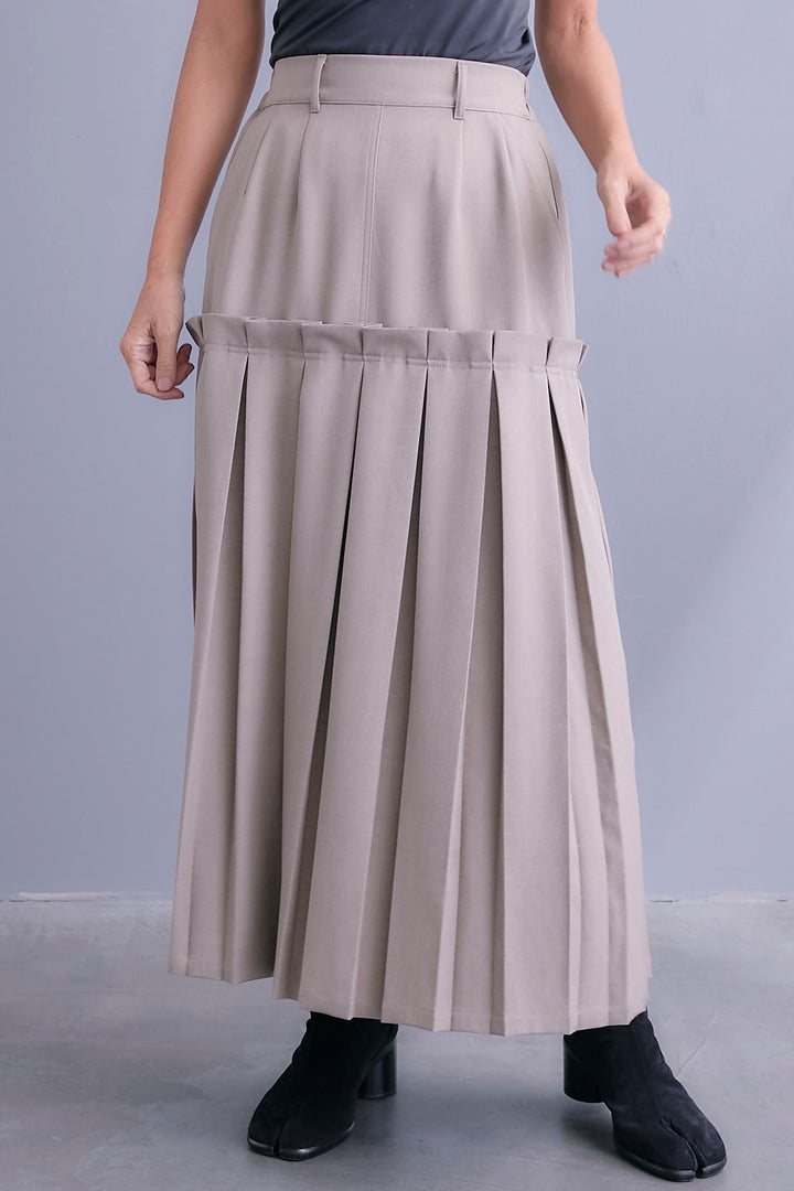 【SET】コーデュロイカラー10ozデニムジャケット+アシンメトリーロンT+ボックスプリーツロングスカート(3set)