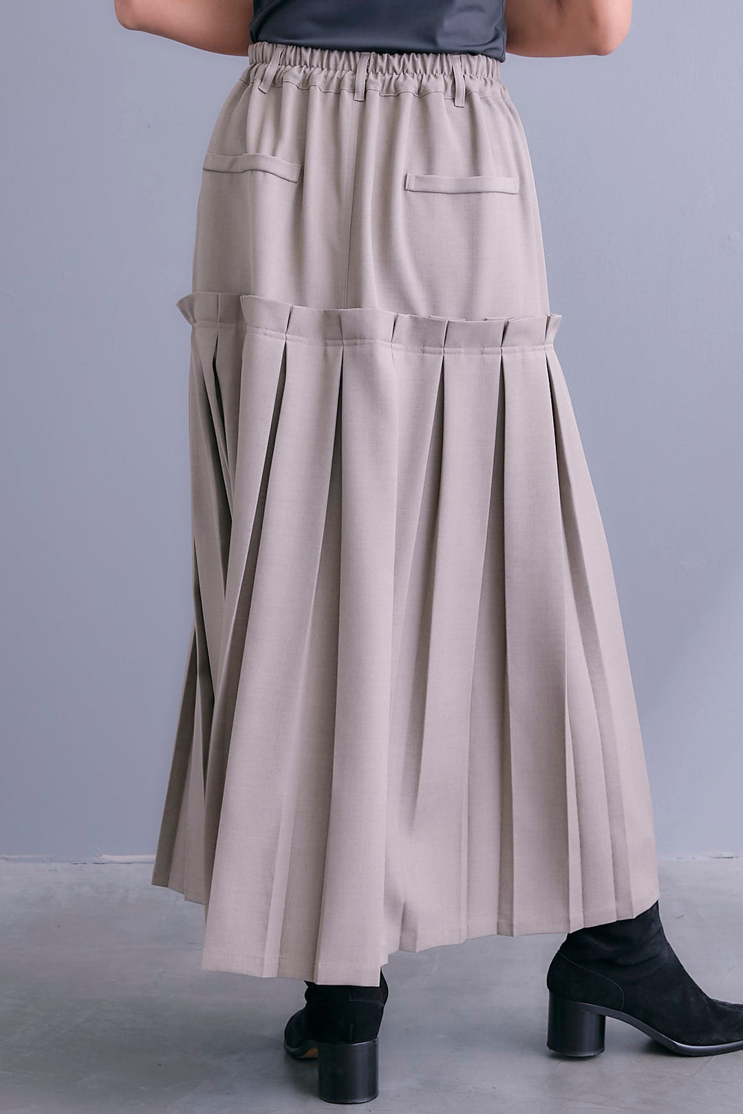 【SET】アイラッシュレースボリュームスリーブシャツ+アシンメトリーロンT+ボックスプリーツロングスカート(3set)