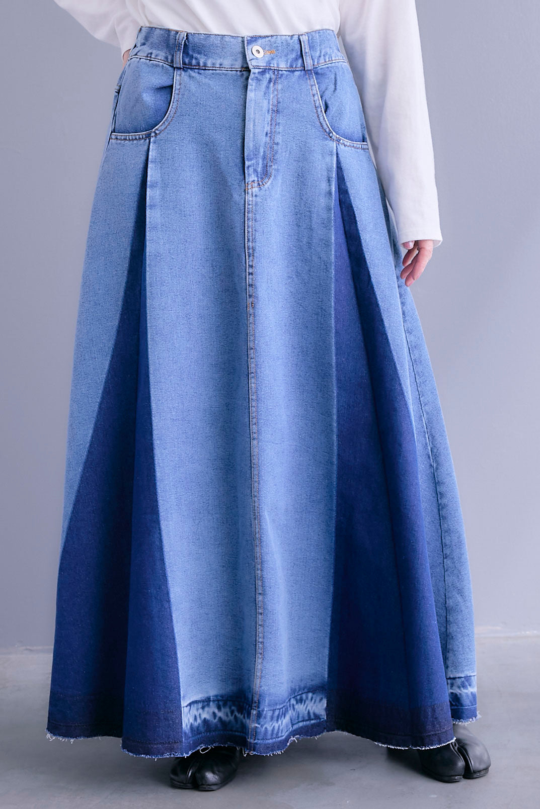 【SET】ZIPスリーブケープライク2WAYジャケット+プリーツタックデニムスカート(2set)