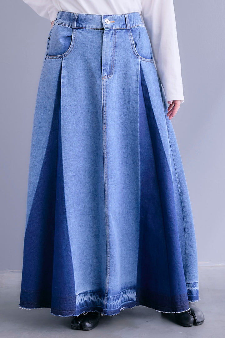 【SET】ZIPスリーブケープライク2WAYジャケット+プリーツタックデニムスカート(2set)