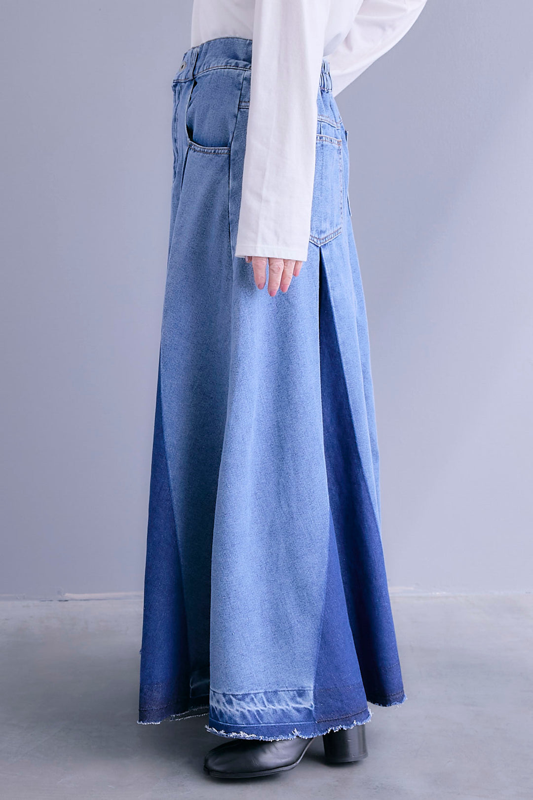 【SET】ZIPスリーブケープライク2WAYジャケット+プリーツタックデニムスカート(2set)